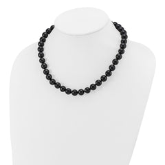 10-10.5mm Smooth Beaded Black Agate Necklace w/Sterling S.RH Clasp