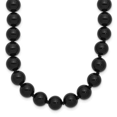 8-8.5mm Smooth Beaded Black Agate Necklace w/Sterling S.RH Clasp
