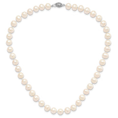 Sterling Silver Rhodium-plated 8-9mm White Near-Round Freshwater Cultured Pearl 20 inch Necklace