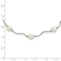 Sterling Silver Rhodium-plated 6-7mm White Near-Round Freshwater Cultured Pearl 18-Station 18 inch Necklace