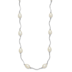 Sterling Silver Rhodium-plated 6-7mm White Rice Freshwater Cultured Pearl 16-Station 18 inch Necklace