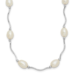 Sterling Silver Rhodium-plated 6-7mm White Rice Freshwater Cultured Pearl 16-Station 18 inch Necklace