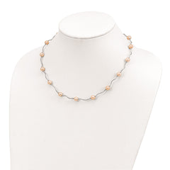Sterling Silver Rhodium-plated 6-7mm Pink Near-Round Freshwater Cultured Pearl 18-Station 18 inch Necklace