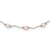 Sterling Silver Rhodium-plated 6-7mm Pink Near-Round Freshwater Cultured Pearl 18-Station 18 inch Necklace