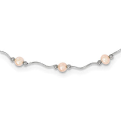Sterling Silver Rhodium-plated 6-7mm Pink Near-Round Freshwater Cultured Pearl 18-Station 18 inch Necklace