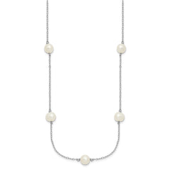 Sterling Silver Rhodium-plated 7-8mm White Near-Round Freshwater Cultured Pearl 7-Station 17 inch with 2 inch Extension Necklace