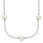 Sterling Silver Rhodium-plated 7-8mm White Near-Round Freshwater Cultured Pearl 7-Station 17 inch with 2 inch Extension Necklace