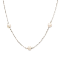 Sterling Silver Rhodium-plated 7-8mm White Near-Round Freshwater Cultured Pearl 7-Station 17 inch with 2 inch Extension Necklace