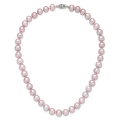 Sterling Silver Rhodium-plated 9-10mm Purple Near-Round Freshwater Cultured Pearl 16 inch Necklace