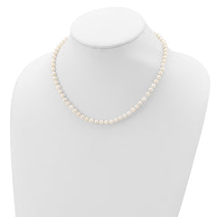 Sterling Silver Rhodium-plated 5-6mm White Near-Round Freshwater Cultured Pearl 18 inch Necklace