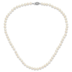 Sterling Silver Rhodium-plated 5-6mm White Near-Round Freshwater Cultured Pearl 20 inch Necklace