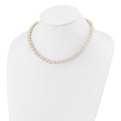 Sterling Silver Rhodium-plated 7-8mm White Near-Round Freshwater Cultured Pearl 16 inch Necklace