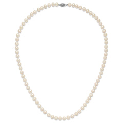 Sterling Silver Rhodium-plated 7-8mm White Near-Round Freshwater Cultured Pearl 24 inch Necklace