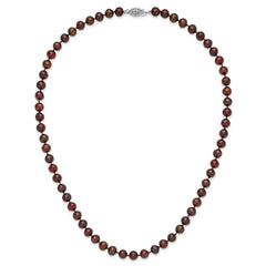 Sterling Silver Rhodium-plated 6-7mm Brown Near-Round Freshwater Cultured Pearl 18 inch Necklace