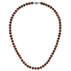 Sterling Silver Rhodium-plated 6-7mm Brown Near-Round Freshwater Cultured Pearl 20 inch Necklace