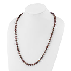 Sterling Silver Rhodium-plated 6-7mm Brown Near-Round Freshwater Cultured Pearl 24 inch Necklace