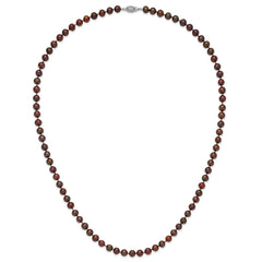 Sterling Silver Rhodium-plated 6-7mm Brown Near-Round Freshwater Cultured Pearl 24 inch Necklace