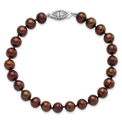 Sterling Silver Rhodium-plated 6-7mm Brown Near-Round Freshwater Cultured Pearl 7.25 inch Bracelet
