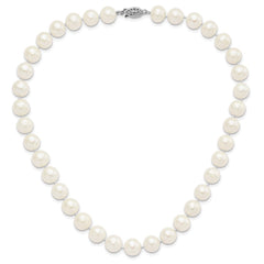 Sterling Silver Rhodium-plated 10-11mm White Near-Round Freshwater Cultured Pearl 18 inch Necklace