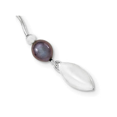 Sterling Silver Rhodium-plated 6-7mm Black Rice Freshwater Cultured Pearl 16-Station 18 inch Necklace
