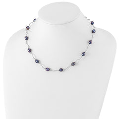 Sterling Silver Rhodium-plated 6-7mm Black Rice Freshwater Cultured Pearl 16-Station 18 inch Necklace