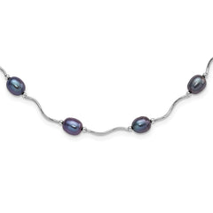 Sterling Silver Rhodium-plated 6-7mm Black Rice Freshwater Cultured Pearl 16-Station 18 inch Necklace