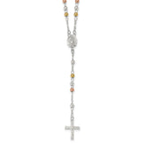 Sterling Silver Yellow & Rose Flash Gold-plated Rosary Necklace