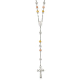 Sterling Silver Polished Rosary Tri-color Beads Necklace
