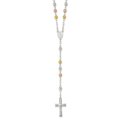 Sterling Silver Polished Rosary Tri-color Beads Necklace