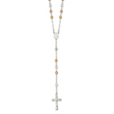 Sterling Silver Tri-color Polished Textured Bead Rosary 26 inch Necklace
