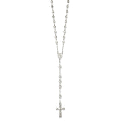 Sterling Silver Polished and Textured Bead Rosary 26 inch Necklace