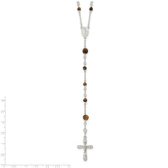 Sterling Silver Polished Tiger Eye Bead Rosary 33 inch Necklace