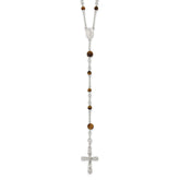 Sterling Silver Polished Tiger Eye Bead Rosary 33 inch Necklace