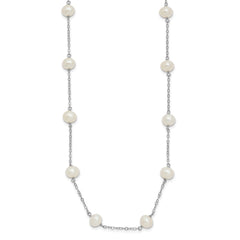 Sterling Silver Rhodium-plated 6-7mm White Near-Round Freshwater Cultured Pearl 14-Station 18 inch Necklace