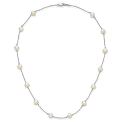 Sterling Silver Rhodium-plated 6-7mm White Near-Round Freshwater Cultured Pearl 14-Station 18 inch Necklace