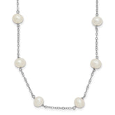 Sterling Silver Rhodium-plated 6-7mm White Near-Round Freshwater Cultured Pearl 12-Station 16 inch Necklace
