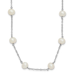 Sterling Silver Rhodium-plated 6-7mm White Near-Round Freshwater Cultured Pearl 14-Station 18 inch Necklace