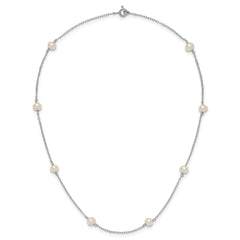 Sterling Silver Rhodium-plated 5-6mm White Near-Round Freshwater Cultured Pearl 8-Station 16 inch Necklace