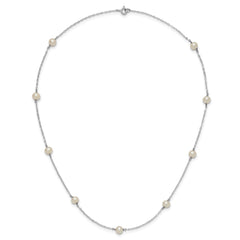 Sterling Silver Rhodium-plated 5-6mm White Near-Round Freshwater Cultured Pearl 9-Station 18 inch Necklace