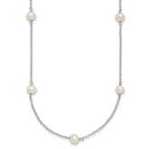 Sterling Silver Rhodium-plated 5-6mm White Near-Round Freshwater Cultured Pearl 8-Station 16 inch Necklace