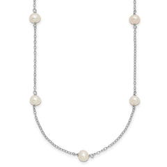 Sterling Silver Rhodium-plated 5-6mm White Near-Round Freshwater Cultured Pearl 8-Station 16 inch Necklace