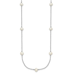 Sterling Silver Rhodium-plated 4-5mm White Near-Round Freshwater Cultured Pearl 9-Station 18 inch Necklace