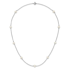 Sterling Silver Rhodium-plated 4-5mm White Near-Round Freshwater Cultured Pearl 9-Station 18 inch Necklace