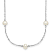 Sterling Silver Rhodium-plated 4-5mm White Near-Round Freshwater Cultured Pearl 9-Station 18 inch Necklace
