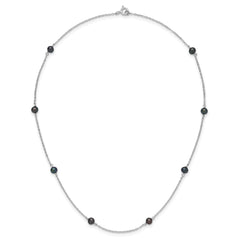 Sterling Silver Rhodium-plated 4-5mm Black Semi-Round Freshwater Cultured Pearl 8-Station 16 inch Necklace