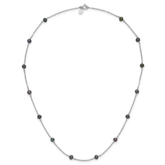 Sterling Silver Rhodium-plated 4-5mm Black Semi-Round Freshwater Cultured Pearl 14-Station 18 inch Necklace