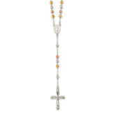 Sterling Silver Polished White Rose and Yellow Bead Rosary 18 inch Necklace