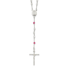 Sterling Silver Polished Crystal Rose Quartz Rosary Necklace
