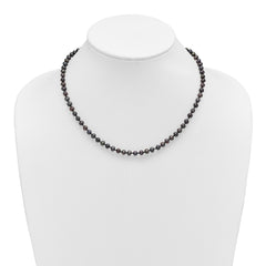 Sterling Silver Rhodium-plated 4-5mm Black Near-Round Freshwater Cultured Pearl 16 inch Necklace