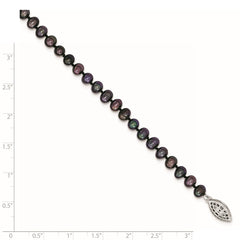 Sterling Silver Rhodium-plated 4-5mm Black Near-Round Freshwater Cultured Pearl 7.25 inch Bracelet